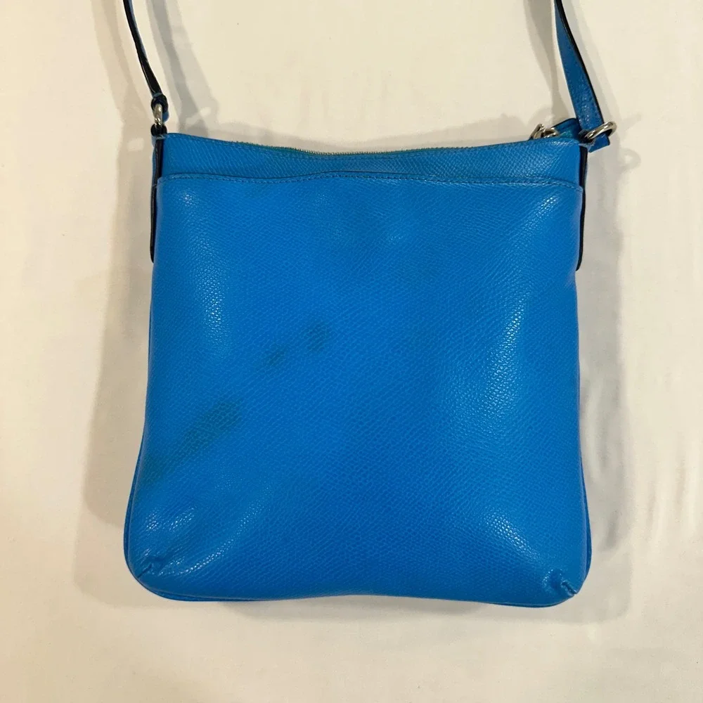 Coach Crossgrain Leather Crossbody Bag Blue Silver Hardware Slim Messenger Small